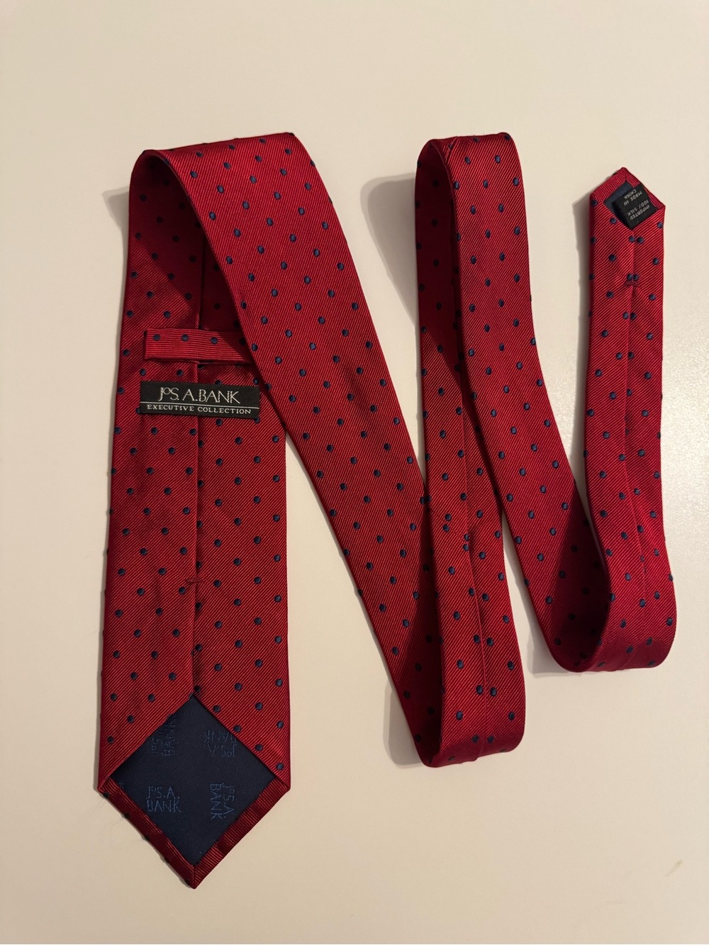 Jos. A. Bank Red Tie with Navy Dot Pattern